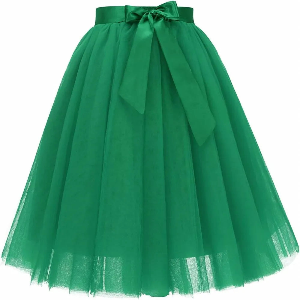 Jupe en Tulle Vert Émeraude - Tenue de Fête Haute Taille