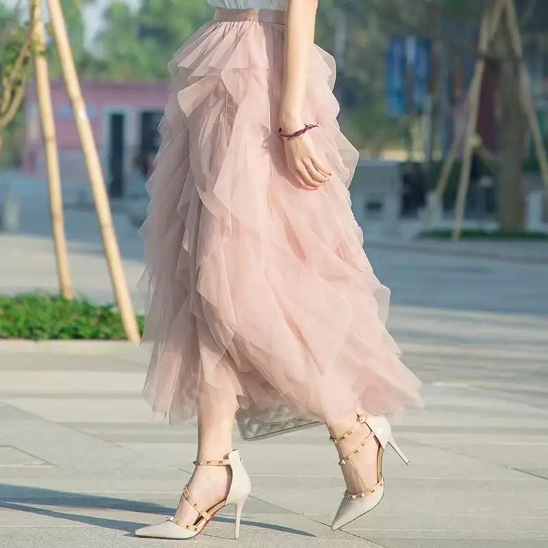 Jupe en Tulle Vieux Rose Longue – Tenue de Soirée Romantique