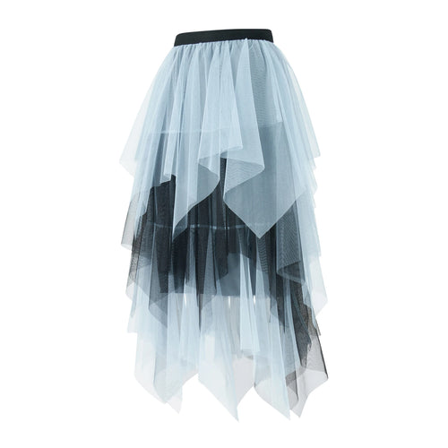 Jupe en Tulle Asymétrique Gris Bleu - Look Moderne Déstructuré