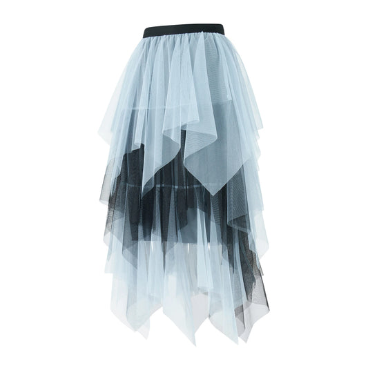 Jupe en Tulle Asymétrique Gris Bleu - Look Moderne Déstructuré
