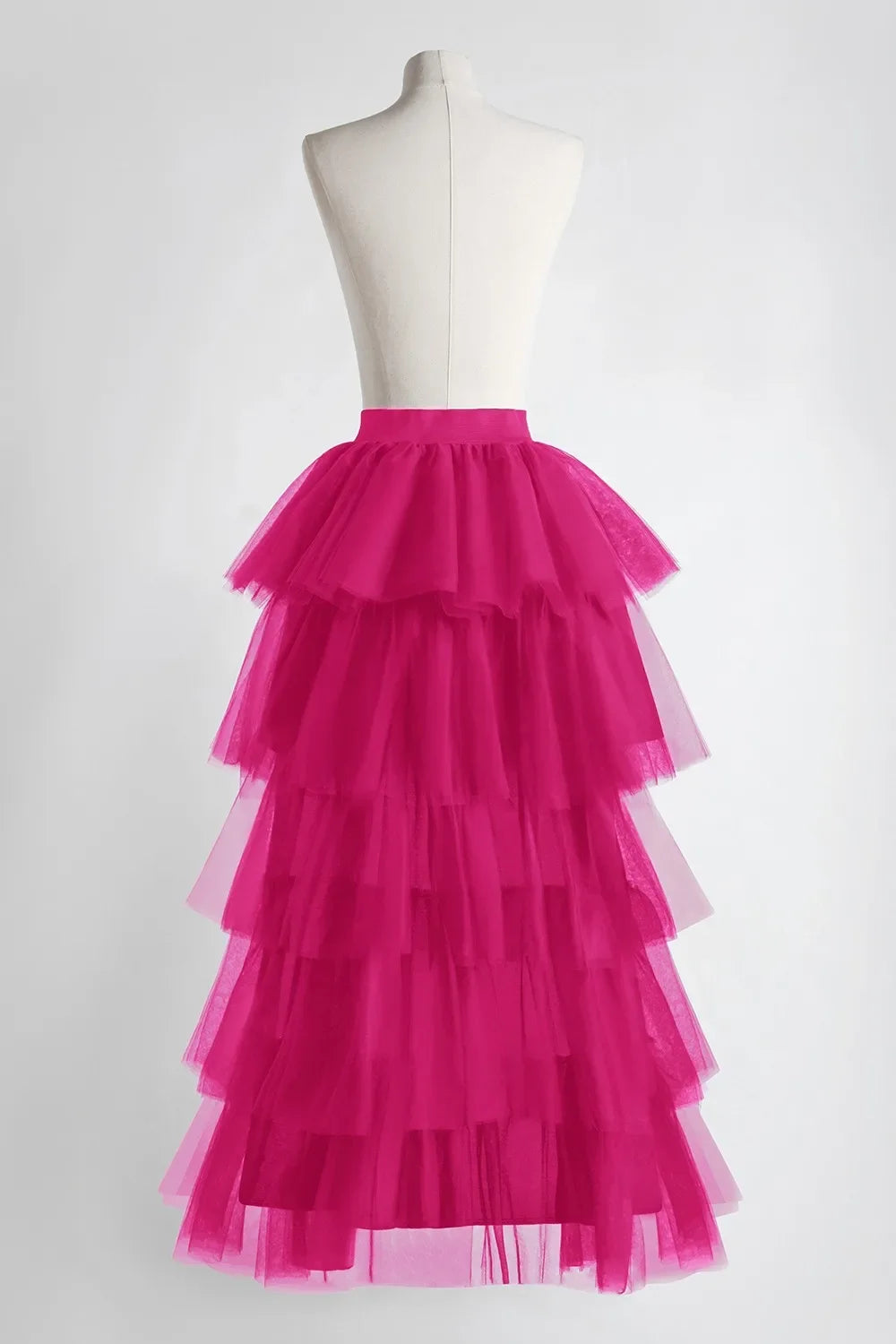 Jupe en Tulle Fuchsia High Low – Coupe Asymétrique à Étages
