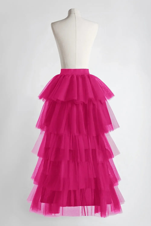 Jupe en Tulle Fuchsia High Low – Coupe Asymétrique à Étages