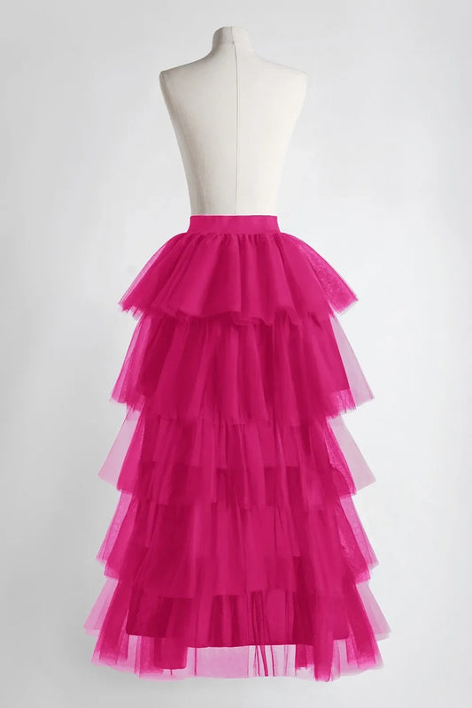 Jupe en Tulle Fuchsia High Low – Coupe Asymétrique à Étages