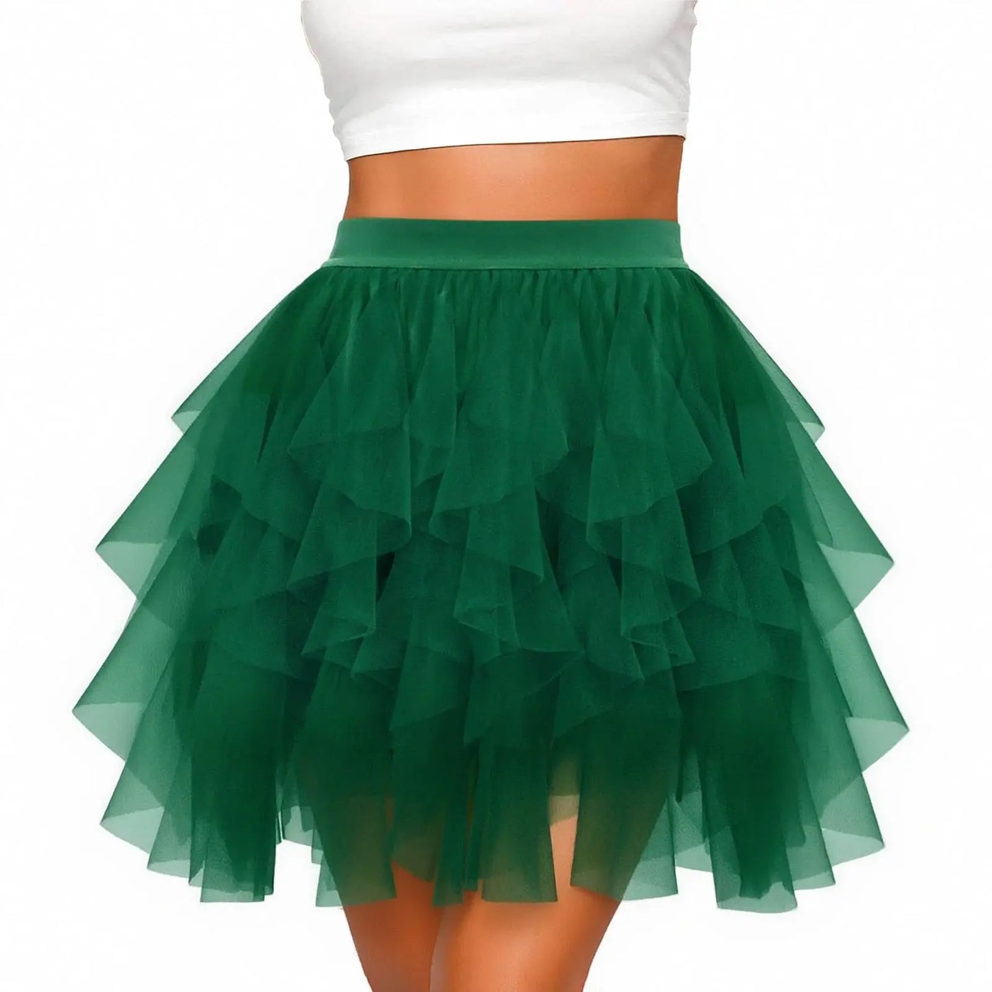 Mini Jupe en Tulle Vert Forêt – Tutu Étagé Look Festival