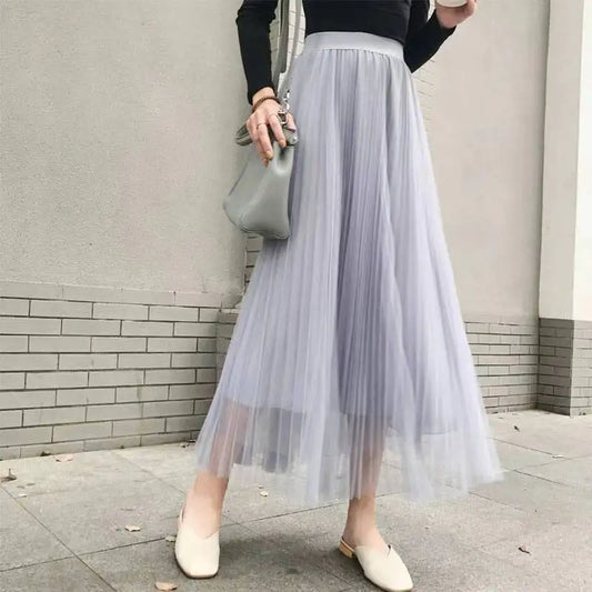 Jupe en Tulle Gris Anthracite – Modèle Long Plissé et Moderne