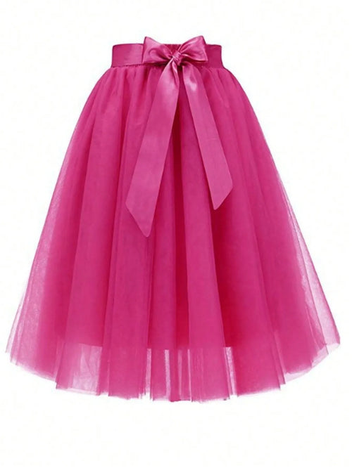 Jupe en Tulle Magenta - Tenue de Soirée avec Ceinture Ruban