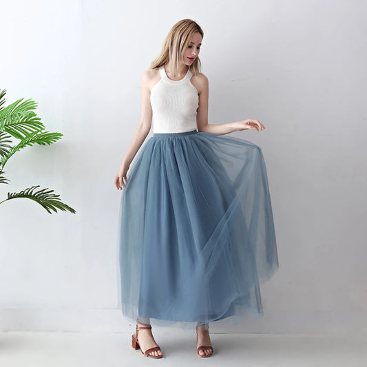 Jupe en Tulle Bleu Gris - Cérémonie Élégante