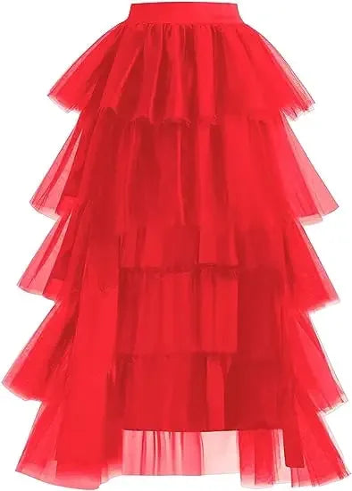 Jupe en Tulle Rouge Passion – Coupe Cascade à Volants