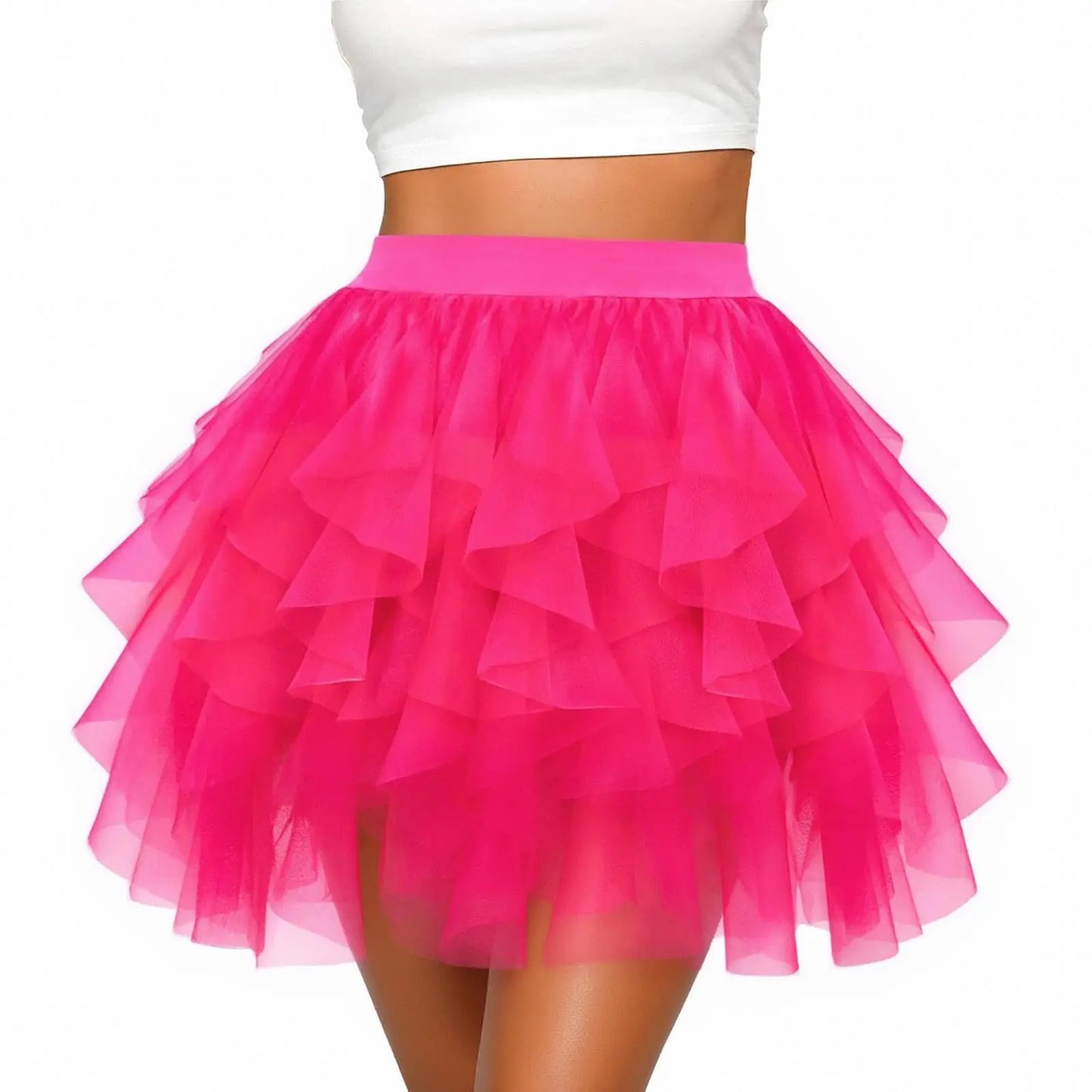 Mini Jupe en Tulle Rose Fuchsia – Jupe Courte de Fête et Danse