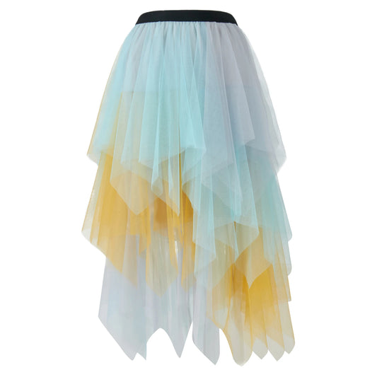 Jupe en Tulle Arc-en-ciel Pastel – Coupe Asymétrique et Bohème