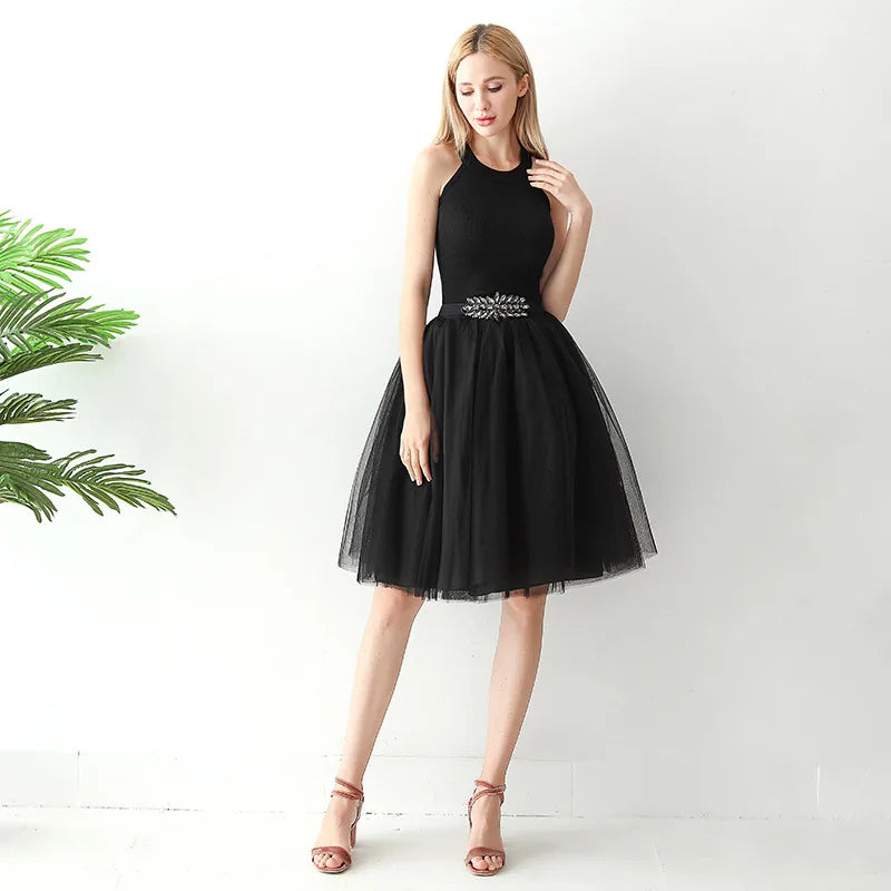 Jupe en Tulle Noir Chic – Coupe Midi Évasée Cocktail