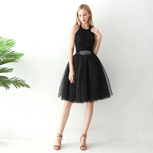 Eleganter schwarzer Tüllrock – ausgestellter Midi-Cocktailrock
