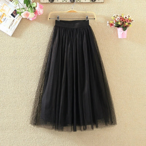 Jupe en Tulle Noir Plissée – Coupe Longue Style Minimaliste